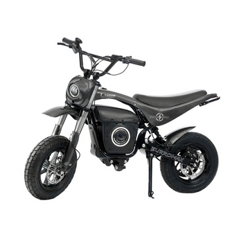 BurroMax electric mini bike with black carbon finish, showcasing robust off-road tires and durable frame.