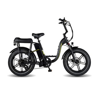 Black Happy E-Bike from Urban Electrica, sleek electric bicycle with comfortable seating and robust tires, ideal for urban commuting.