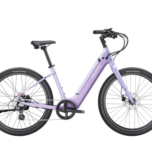The Velotric Breeze 1 in purple, featuring a 750W Motor and a top speed of 28MPH.