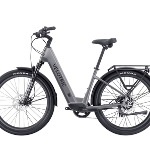 The Velotric Discover 2 Step-Thru in gray, featuring a 750W Motor and easy mounting access for all riders.