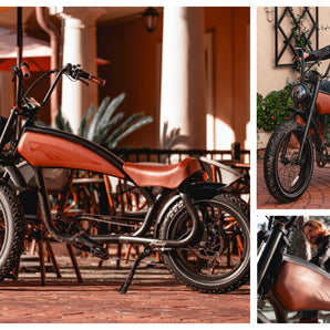Prowler Vintage Cafe' Racer Ebike showcased in urban setting, highlighting design and features for adventurous riders.