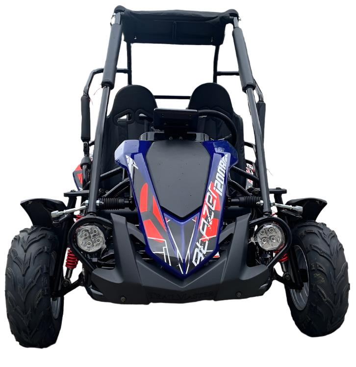 TrailMaster Blazer i200R Electric Go Kart with 48V Lithium Battery, features LED monitor, canopy, designed for kids 7-12.