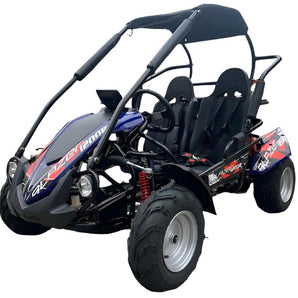TrailMaster Blazer i200R Electric Go Kart with 48V lithium battery, suitable for kids ages 7-12, featuring canopy and safety harness