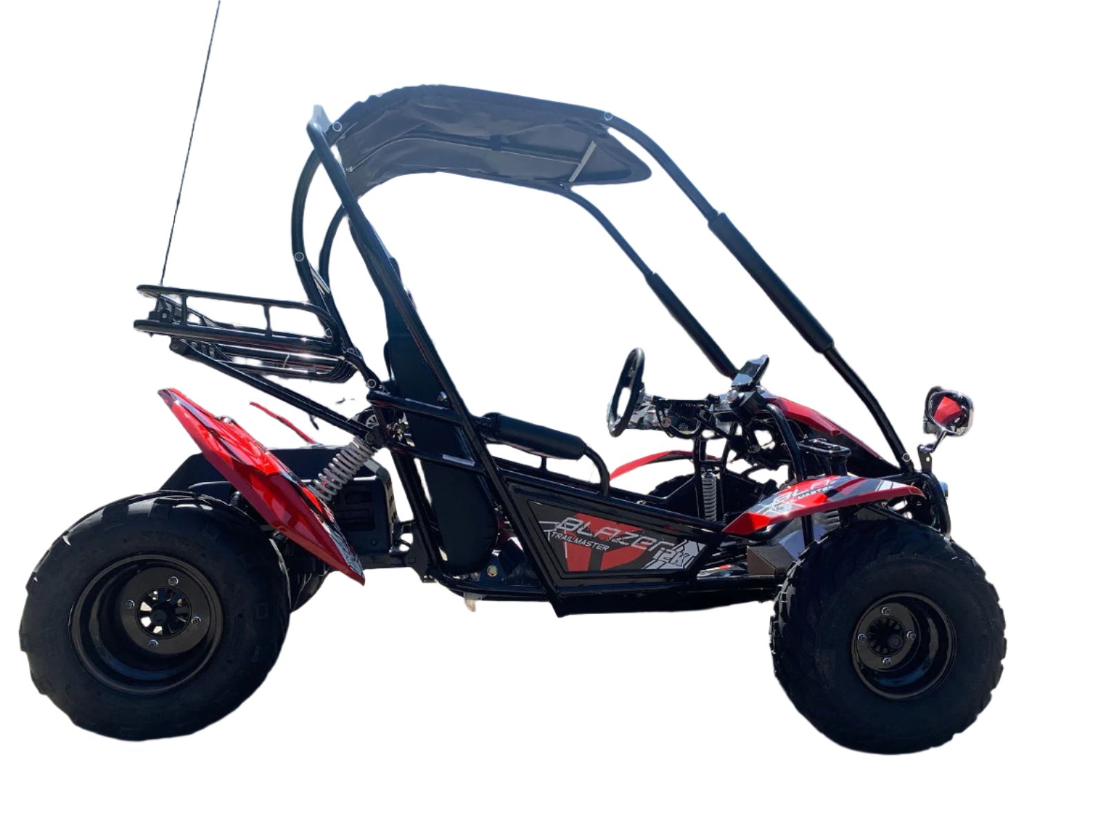 TrailMaster Blazer i2K Electric Go Kart with Lithium Battery, featuring LED headlight, 5-point harness, and hydraulic disc brake