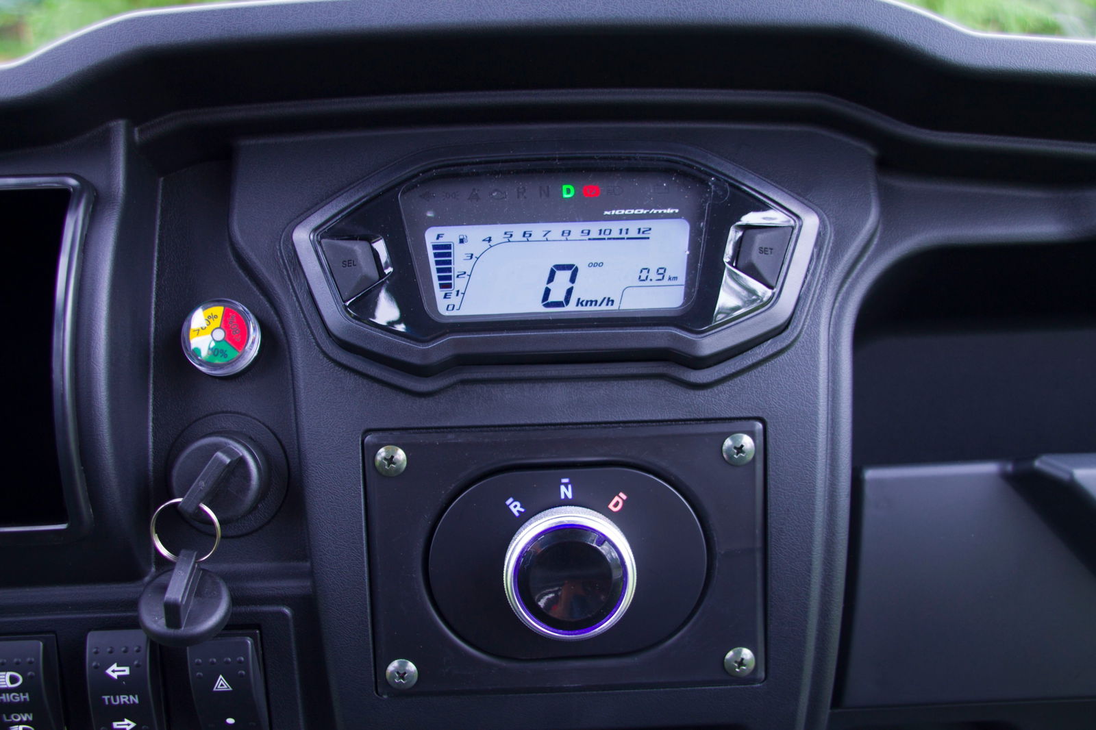 Dashboard of TrailMaster Taurus 80ED-U Electric Golf Cart showing speedometer and controls
