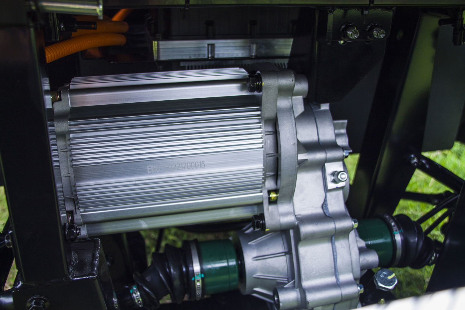 Close-up of the 72V BLDC motor in TrailMaster Taurus 80ED electric golf cart, showcasing advanced engineering and design.