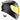 GDM VENOM full face motorcycle helmet with yellow visor, featuring aerodynamic lightweight poly-alloy design, DOT FMVSS-218 approved.
