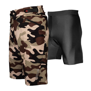 The Shredder Camo - Men’s MTB Off Road Cycling Shorts Bundle with Padded Undershorts